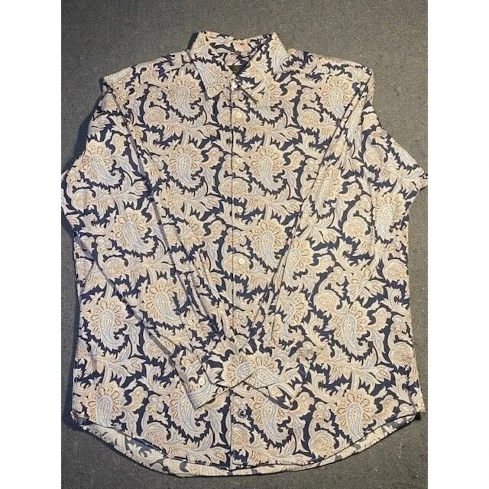 BUGATCHI UOMO Men's LARGE BLUE/White PAISLEY LONG SLEEVE Button Down Shirt - Picture 3 of 9
